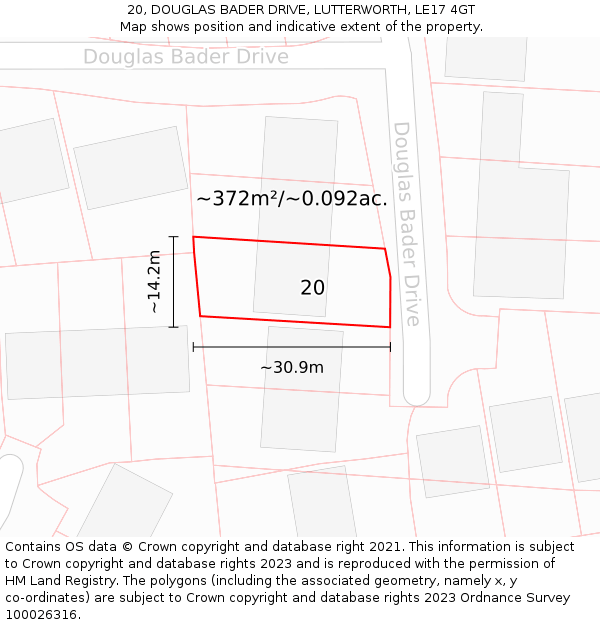 20, DOUGLAS BADER DRIVE, LUTTERWORTH, LE17 4GT: Plot and title map