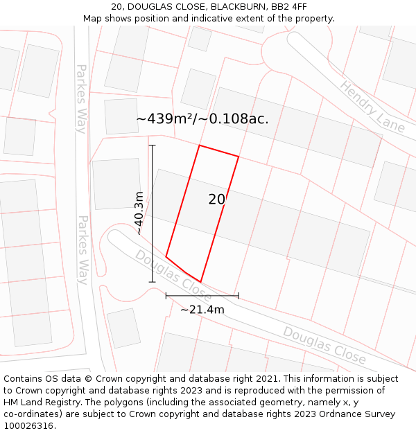 20, DOUGLAS CLOSE, BLACKBURN, BB2 4FF: Plot and title map
