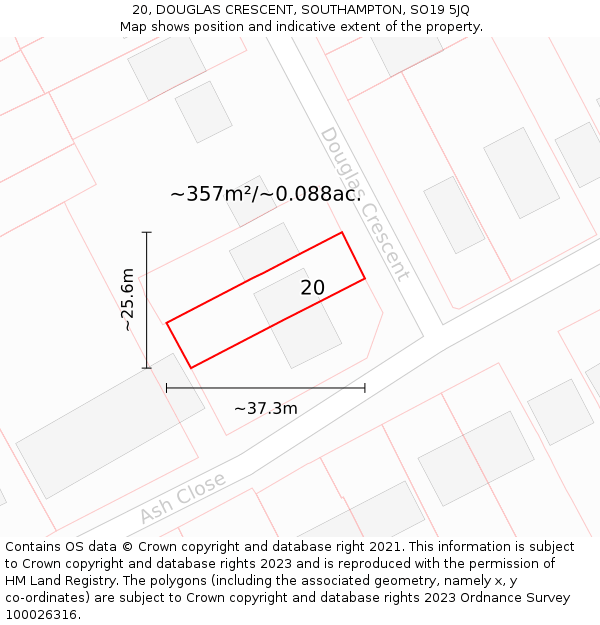 20, DOUGLAS CRESCENT, SOUTHAMPTON, SO19 5JQ: Plot and title map