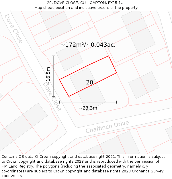 20, DOVE CLOSE, CULLOMPTON, EX15 1UL: Plot and title map
