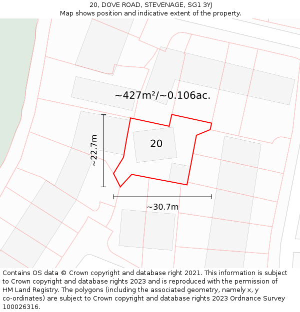 20, DOVE ROAD, STEVENAGE, SG1 3YJ: Plot and title map