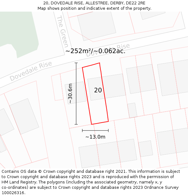 20, DOVEDALE RISE, ALLESTREE, DERBY, DE22 2RE: Plot and title map