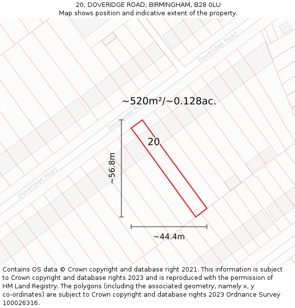 20, DOVERIDGE ROAD, BIRMINGHAM, B28 0LU: Plot and title map