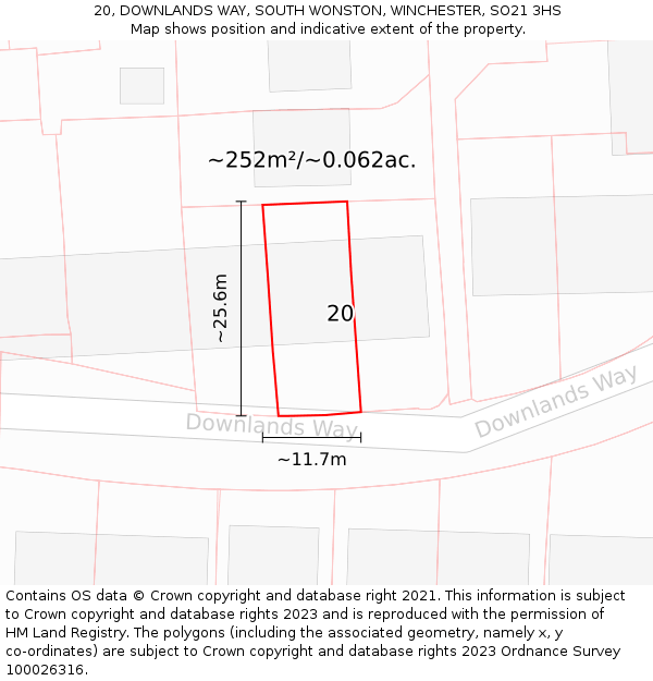 20, DOWNLANDS WAY, SOUTH WONSTON, WINCHESTER, SO21 3HS: Plot and title map