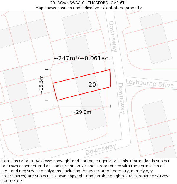 20, DOWNSWAY, CHELMSFORD, CM1 6TU: Plot and title map