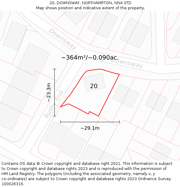 20, DOWNSWAY, NORTHAMPTON, NN4 0TD: Plot and title map