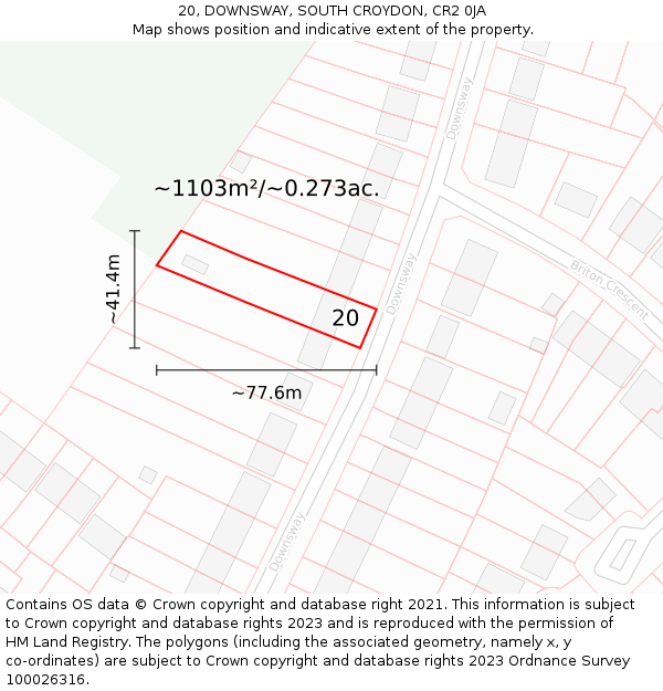 20, DOWNSWAY, SOUTH CROYDON, CR2 0JA: Plot and title map