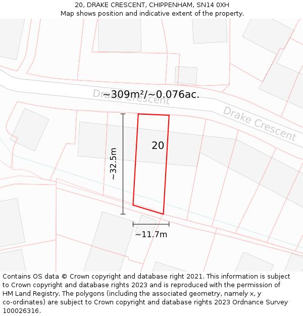 20, DRAKE CRESCENT, CHIPPENHAM, SN14 0XH: Plot and title map