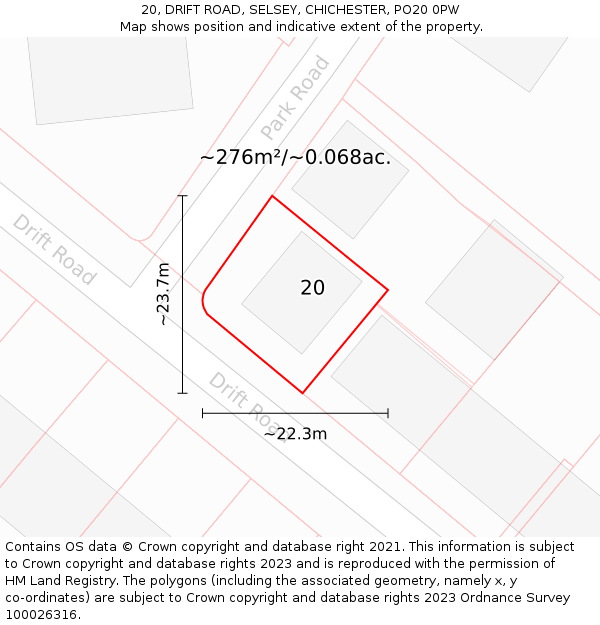 20, DRIFT ROAD, SELSEY, CHICHESTER, PO20 0PW: Plot and title map