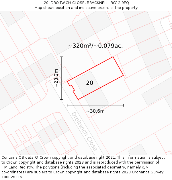20, DROITWICH CLOSE, BRACKNELL, RG12 9EQ: Plot and title map
