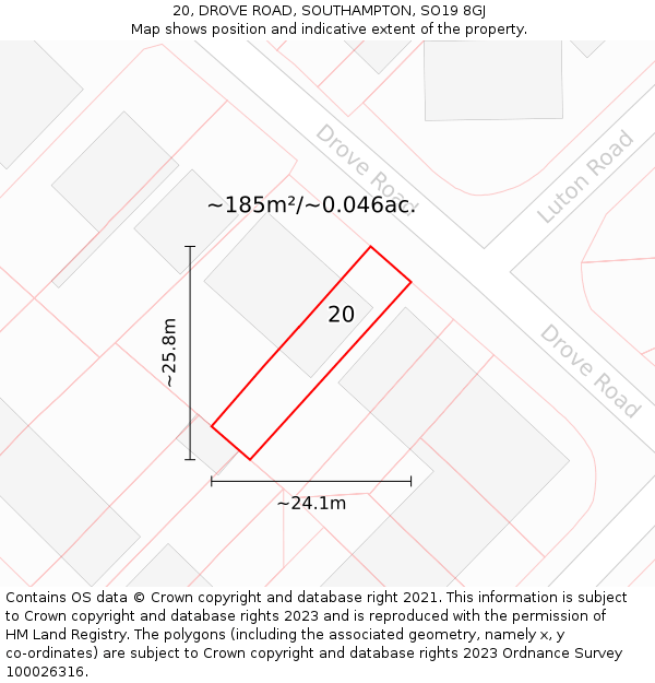 20, DROVE ROAD, SOUTHAMPTON, SO19 8GJ: Plot and title map