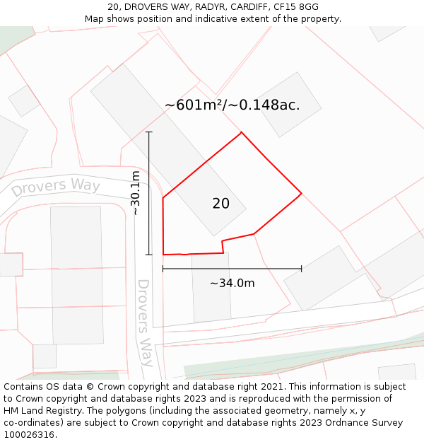 20, DROVERS WAY, RADYR, CARDIFF, CF15 8GG: Plot and title map
