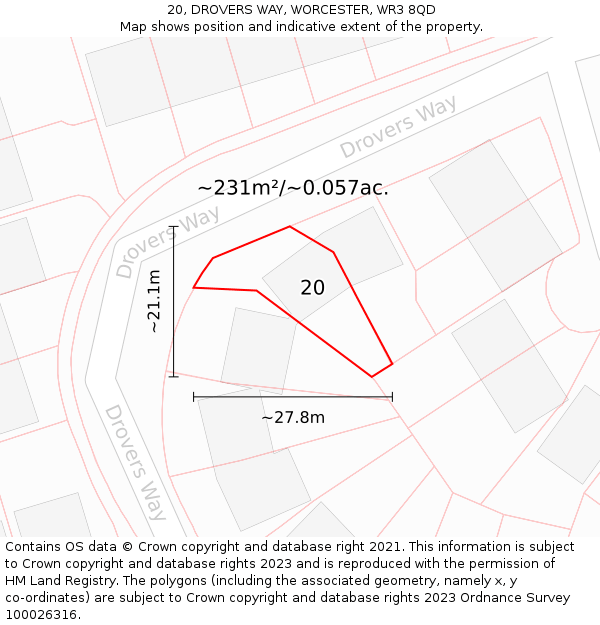 20, DROVERS WAY, WORCESTER, WR3 8QD: Plot and title map