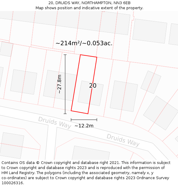 20, DRUIDS WAY, NORTHAMPTON, NN3 6EB: Plot and title map