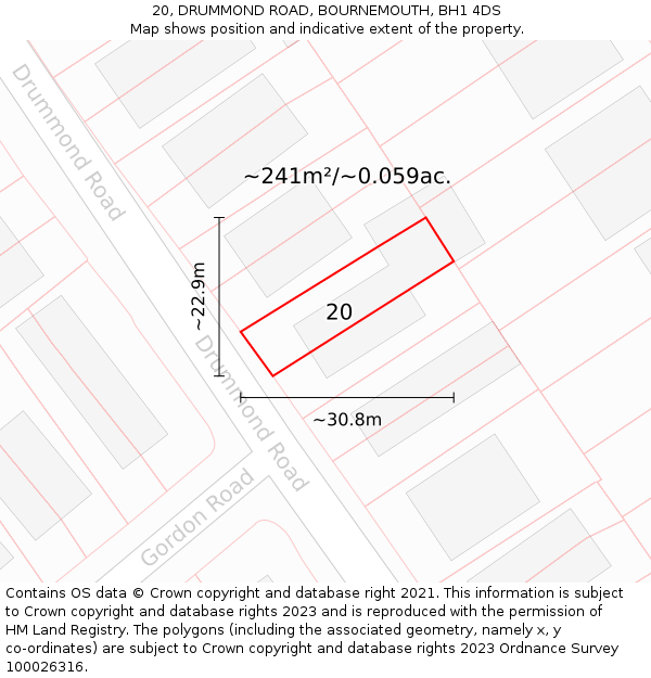 20, DRUMMOND ROAD, BOURNEMOUTH, BH1 4DS: Plot and title map