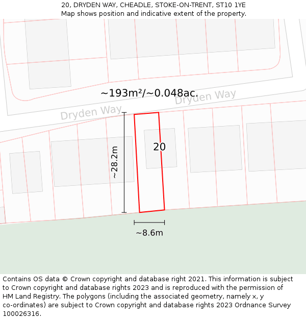 20, DRYDEN WAY, CHEADLE, STOKE-ON-TRENT, ST10 1YE: Plot and title map