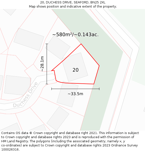 20, DUCHESS DRIVE, SEAFORD, BN25 2XL: Plot and title map