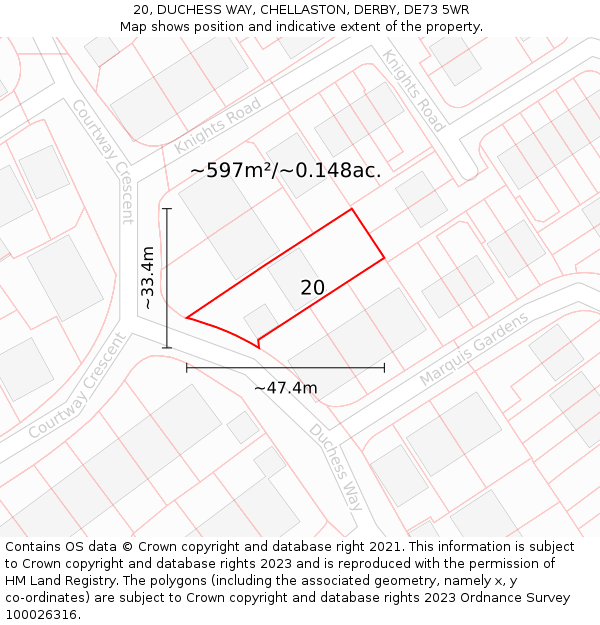 20, DUCHESS WAY, CHELLASTON, DERBY, DE73 5WR: Plot and title map