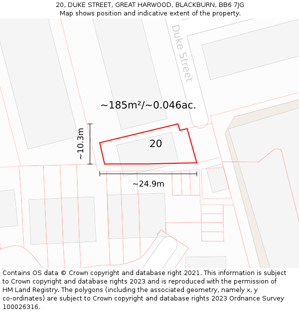 20, DUKE STREET, GREAT HARWOOD, BLACKBURN, BB6 7JG: Plot and title map