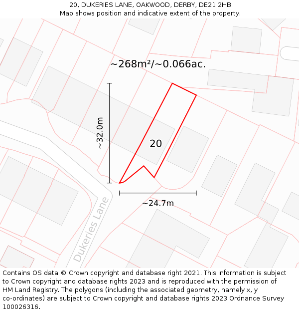 20, DUKERIES LANE, OAKWOOD, DERBY, DE21 2HB: Plot and title map