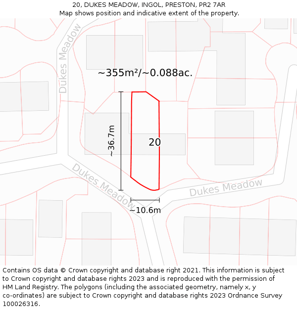 20, DUKES MEADOW, INGOL, PRESTON, PR2 7AR: Plot and title map