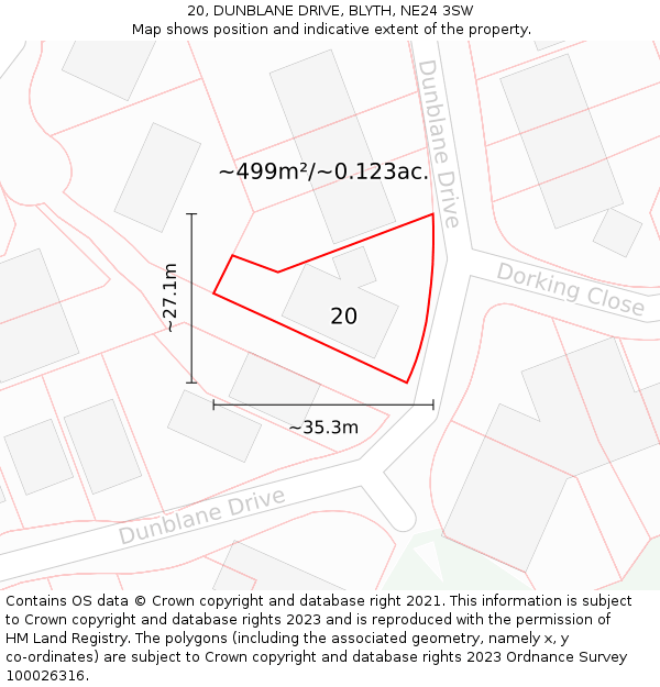 20, DUNBLANE DRIVE, BLYTH, NE24 3SW: Plot and title map