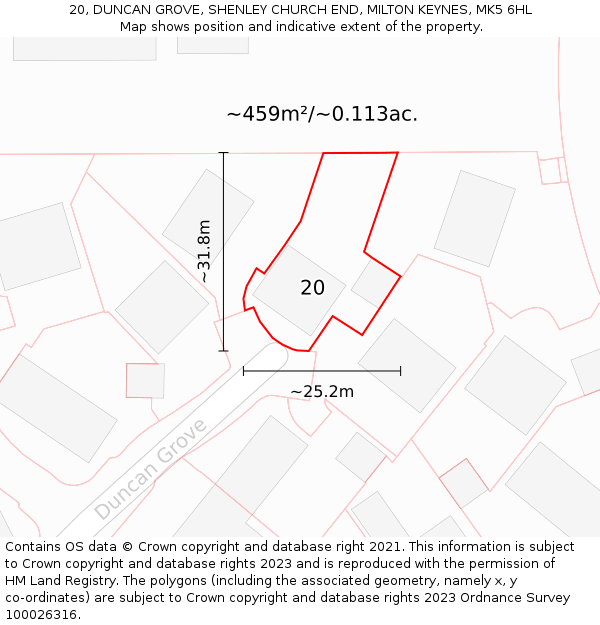 20, DUNCAN GROVE, SHENLEY CHURCH END, MILTON KEYNES, MK5 6HL: Plot and title map