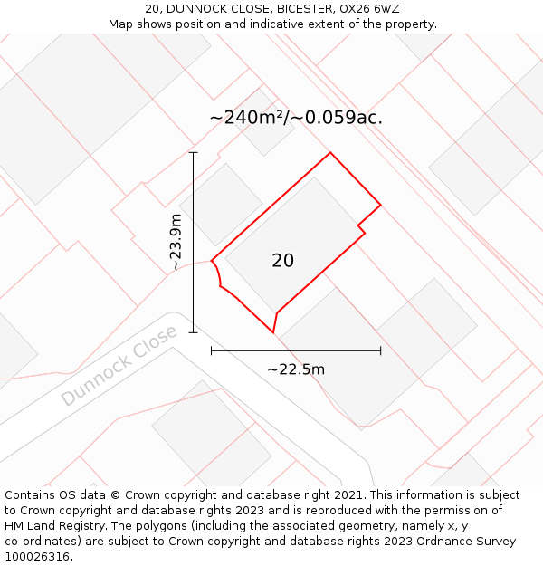 20, DUNNOCK CLOSE, BICESTER, OX26 6WZ: Plot and title map