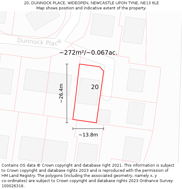 20, DUNNOCK PLACE, WIDEOPEN, NEWCASTLE UPON TYNE, NE13 6LE: Plot and title map