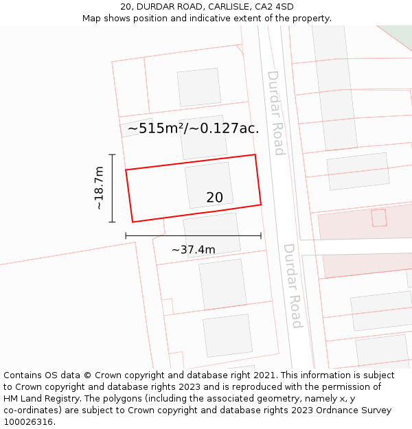 20, DURDAR ROAD, CARLISLE, CA2 4SD: Plot and title map
