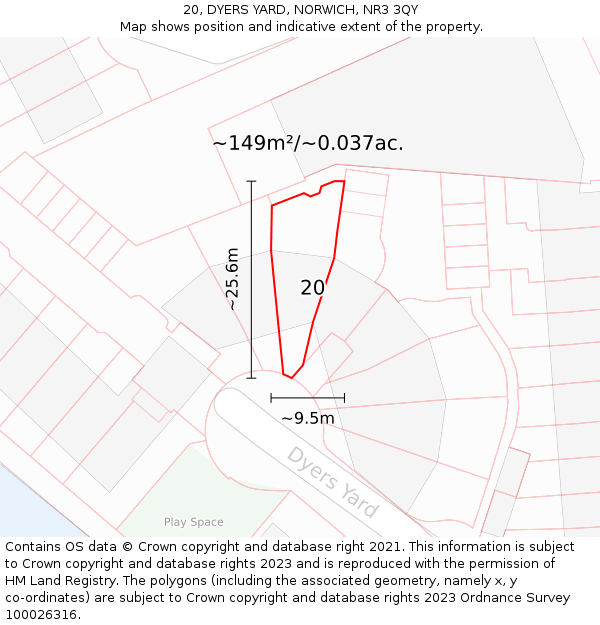 20, DYERS YARD, NORWICH, NR3 3QY: Plot and title map