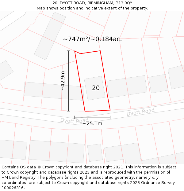 20, DYOTT ROAD, BIRMINGHAM, B13 9QY: Plot and title map
