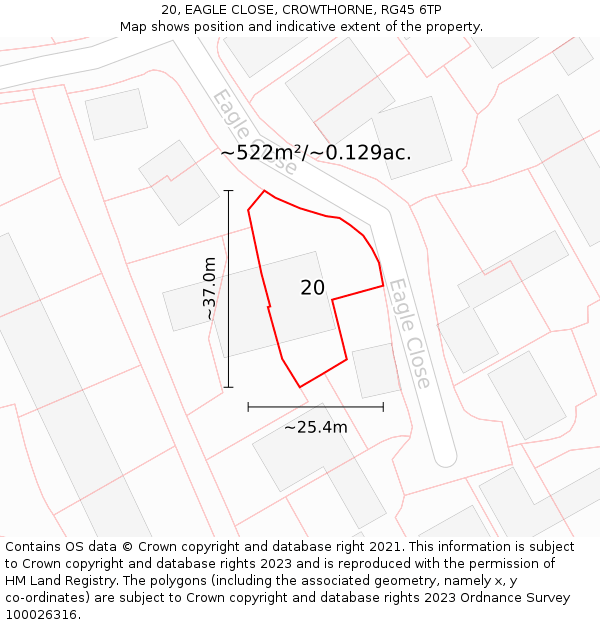 20, EAGLE CLOSE, CROWTHORNE, RG45 6TP: Plot and title map