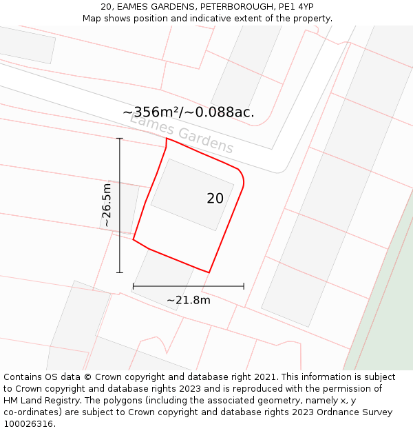 20, EAMES GARDENS, PETERBOROUGH, PE1 4YP: Plot and title map