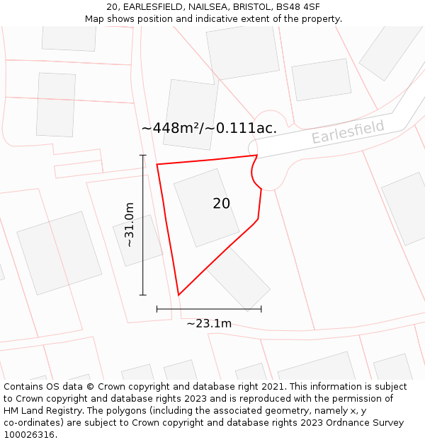 20, EARLESFIELD, NAILSEA, BRISTOL, BS48 4SF: Plot and title map