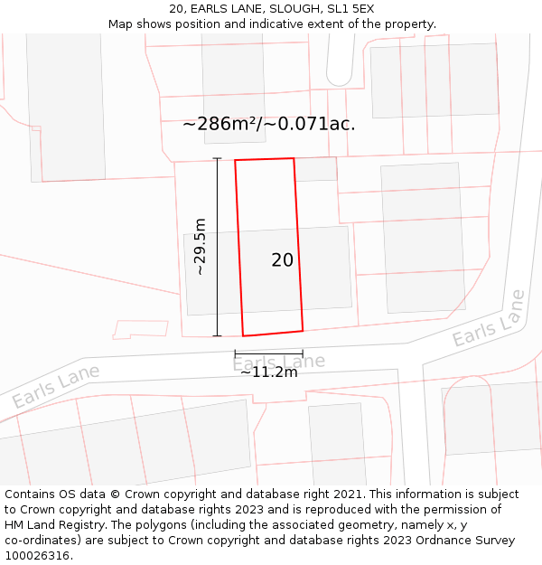 20, EARLS LANE, SLOUGH, SL1 5EX: Plot and title map