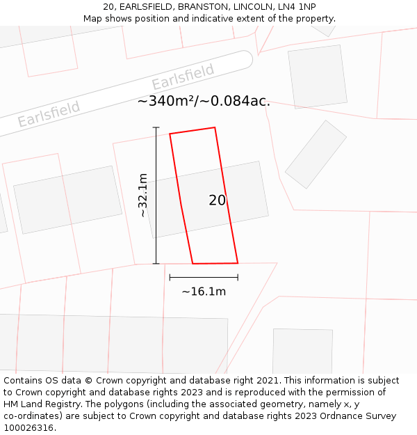 20, EARLSFIELD, BRANSTON, LINCOLN, LN4 1NP: Plot and title map