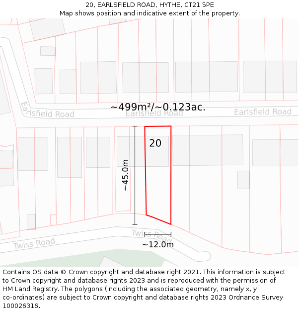 20, EARLSFIELD ROAD, HYTHE, CT21 5PE: Plot and title map
