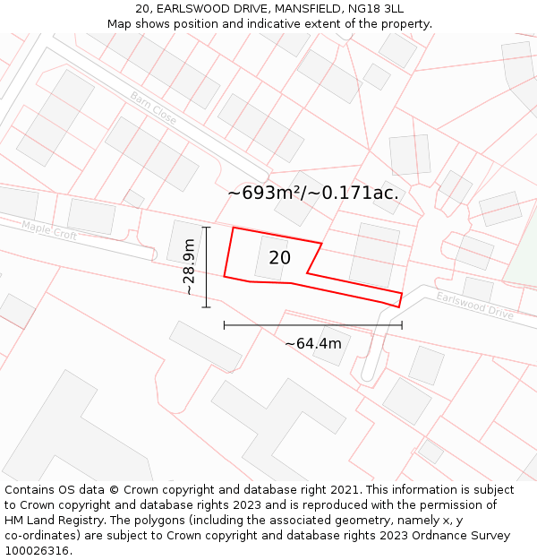 20, EARLSWOOD DRIVE, MANSFIELD, NG18 3LL: Plot and title map