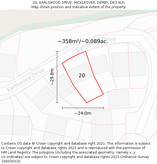 20, EARLSWOOD DRIVE, MICKLEOVER, DERBY, DE3 9LN: Plot and title map