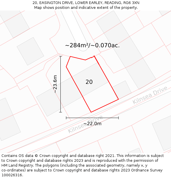 20, EASINGTON DRIVE, LOWER EARLEY, READING, RG6 3XN: Plot and title map