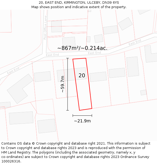 20, EAST END, KIRMINGTON, ULCEBY, DN39 6YS: Plot and title map