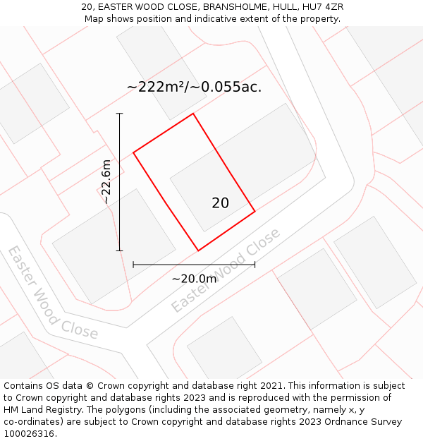 20, EASTER WOOD CLOSE, BRANSHOLME, HULL, HU7 4ZR: Plot and title map