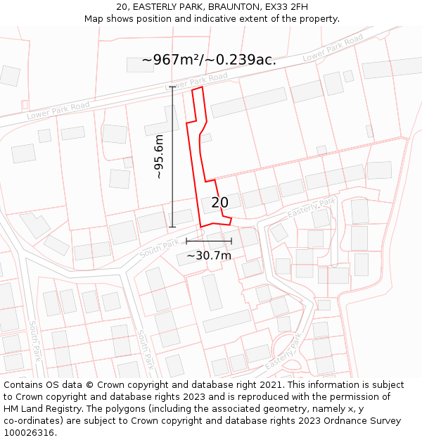 20, EASTERLY PARK, BRAUNTON, EX33 2FH: Plot and title map