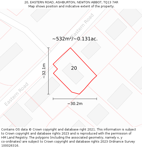 20, EASTERN ROAD, ASHBURTON, NEWTON ABBOT, TQ13 7AR: Plot and title map