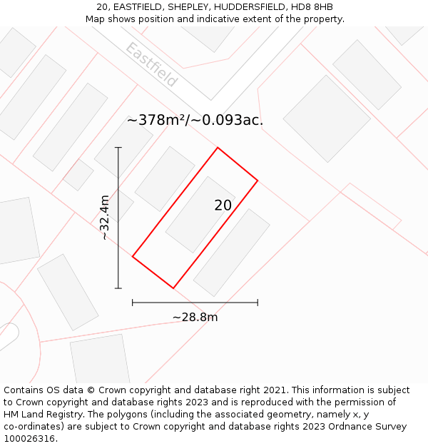 20, EASTFIELD, SHEPLEY, HUDDERSFIELD, HD8 8HB: Plot and title map