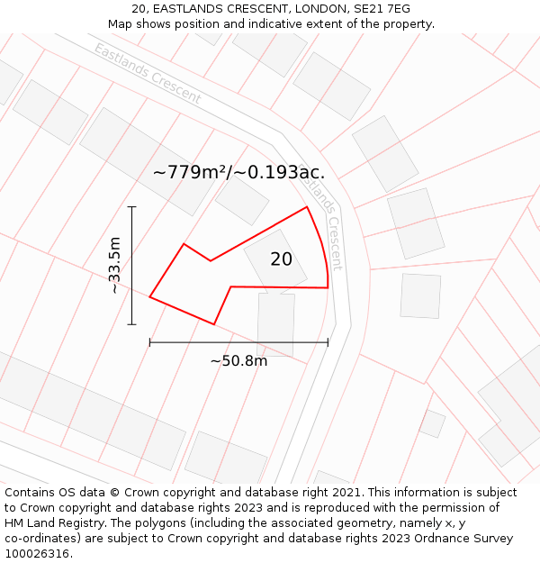 20, EASTLANDS CRESCENT, LONDON, SE21 7EG: Plot and title map