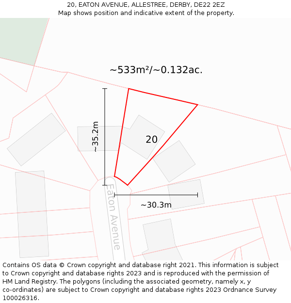 20, EATON AVENUE, ALLESTREE, DERBY, DE22 2EZ: Plot and title map