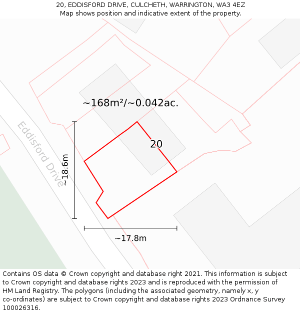 20, EDDISFORD DRIVE, CULCHETH, WARRINGTON, WA3 4EZ: Plot and title map