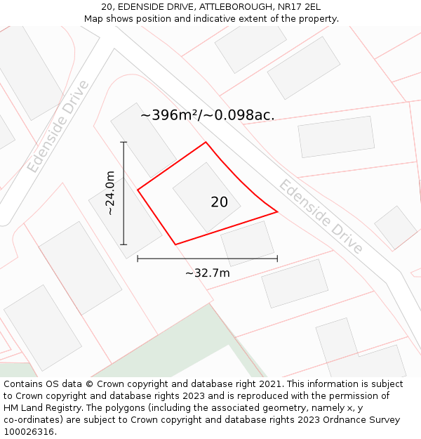 20, EDENSIDE DRIVE, ATTLEBOROUGH, NR17 2EL: Plot and title map